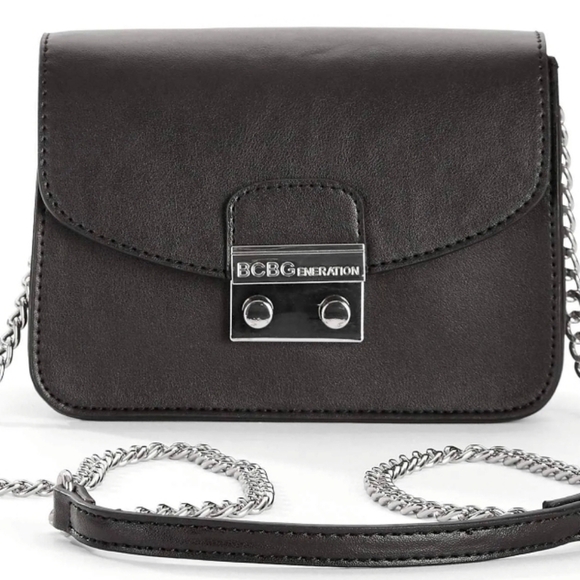 NWT BCBGeneration small black leather purse with chrome chain strap - Picture 1 of 5